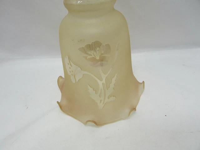 VTG Glass Lamp Shade Globe Amber Floral Etched 2 1/4" Fitter