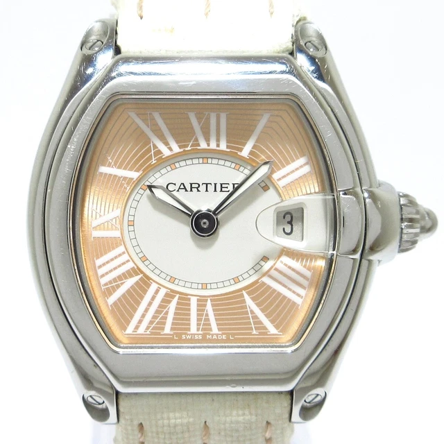 Auth Cartier Roadster SM W62054V3 Pink Cream 211309LX Women's Wrist Watch