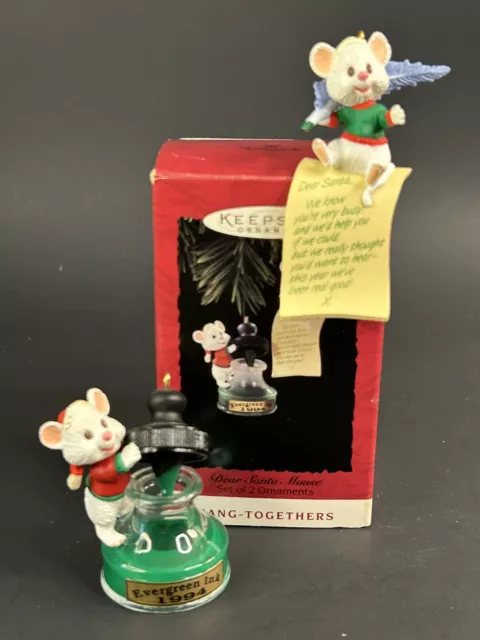 Hallmark Keepsake Ornament Hang Togethers Set of 2 Dear Santa Mouse 1994 NIB