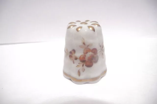 Thimble Lindner Porzellan Bavaria Brown Flowers W/Gold Accents