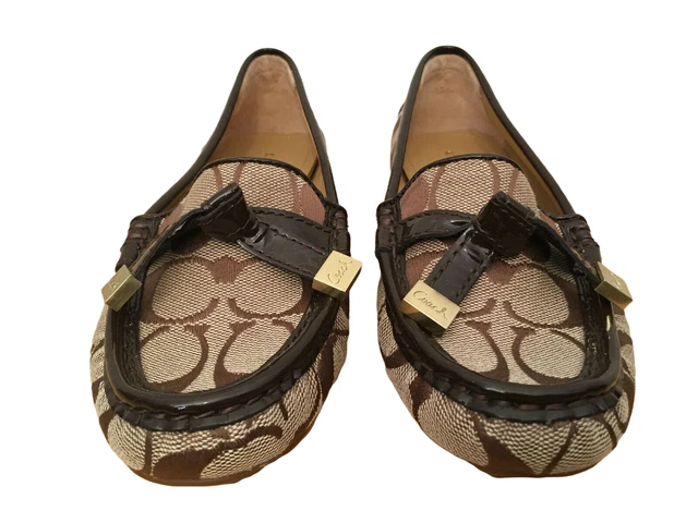 Coach Women's Brown Signature Logo Bow Frida Flat Loafers Size 5.5B