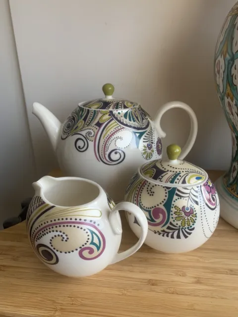 Denby Monsoon Cosmic Tea Pot & matching Milk Jug And Sugar Bowl