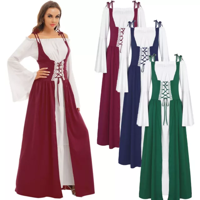 Women Renaissance Costume Medieval Irish Over Dress and Chemise Boho Set Cosplay