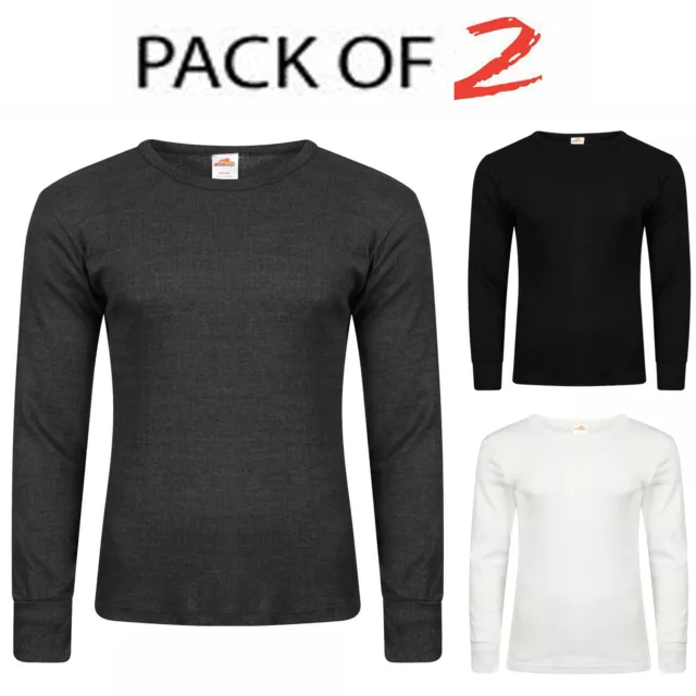 Pack Of 2 Mens Thermal Long Sleeve Shirt Top Ski Warm Winter Brushed Vest S-XL