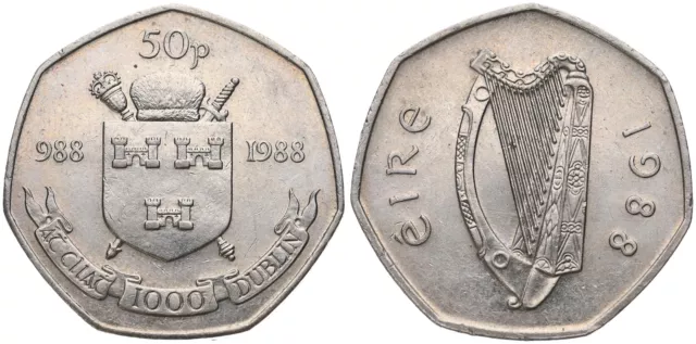 Irlande - 50 Pence 1988 - 988-1988 1000 Années Dublin Millennium