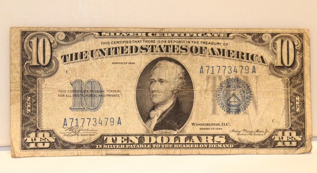 1934 US Silver Certificate $10 Blue Seal A71773479A