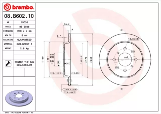 2x BREMBO Bremsscheibe PRIME LINE 08.B602.10 für HONDA JAZZ 3 CITY 5 GM2 GM3 GG1