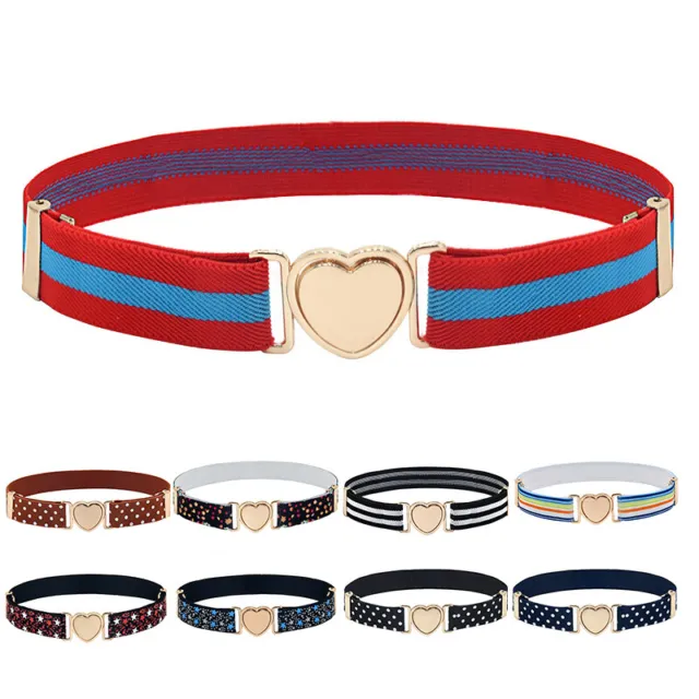 Cintura elasticizzata bambini multicolore regolabile cintura in gomma forma cuore fibbia↑