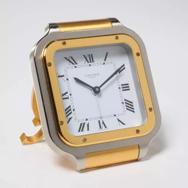 Cartier Santos Swiss Silver & Gold Stainless Steel Travel Desktop Alarm Clock