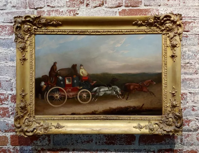 Georgian Horse Drawn Royal Mail Stagecoach-18th century Oil painting