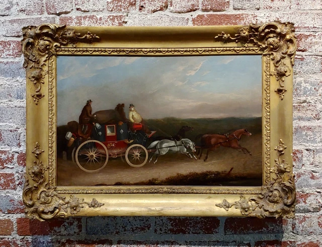 Georgian Horse Drawn Royal Mail Stagecoach-18th century Oil painting
