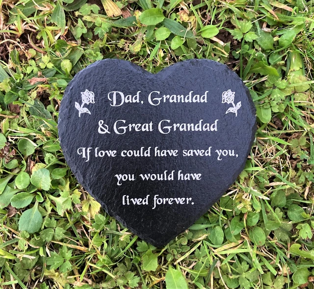 Vater, Großvater & großer Großvater Schieferherz Denkmal Grabmarker Plakette Verlust Geschenk