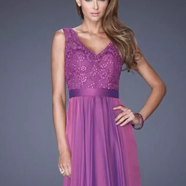 La Femme beaded lace chiffon purple gown dress 2