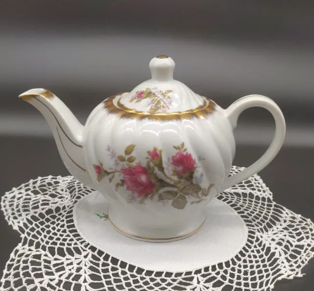 Vintage Handpainted NAPCO China Floral Teapot Victorian Pink Rose Gold Trim