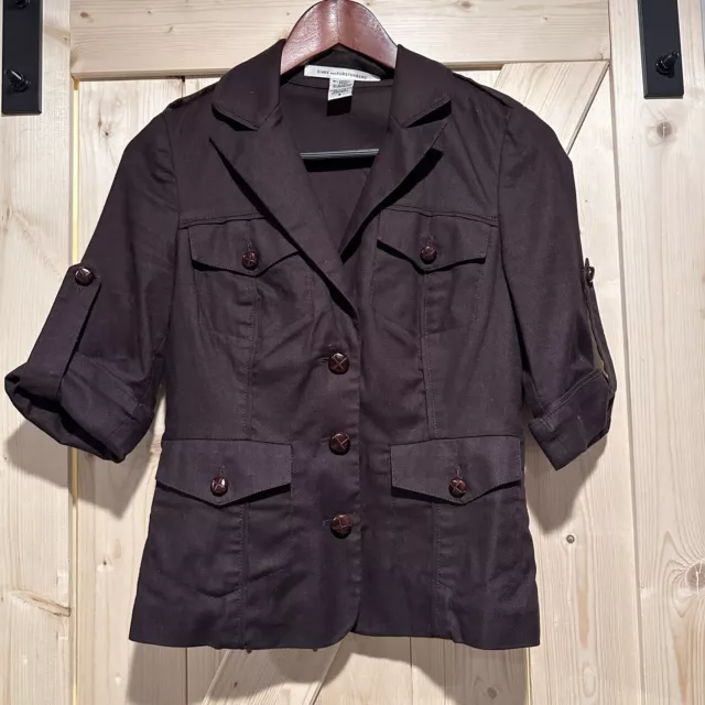 Diane Von Furstenberg Blazer Jacket Women Size 6 Brown Button Down Short Sleeve