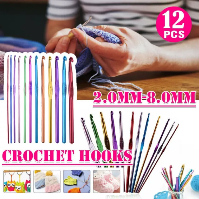 Multi Colour Aluminium Crochet Hooks Set Yarn Knitting Needles Craft Sewing Tool