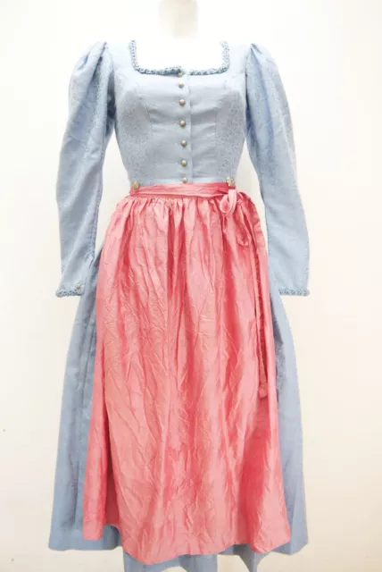 Dirndl Chiemseer blu maniche lunghe con bordatura grande dirndl con grembiule taglia 34