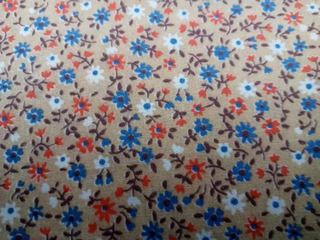 Vintage Fabric Tiny Calico Cotton Blue Orange White Flowers