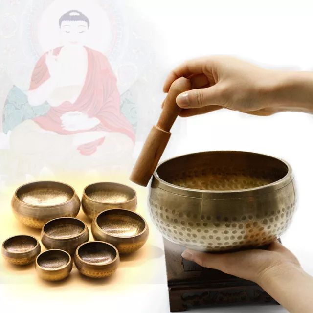 Tibetan Hand Hammered Singing Bowl Wood Rod Chakra Meditation Prayer Yoga Heal