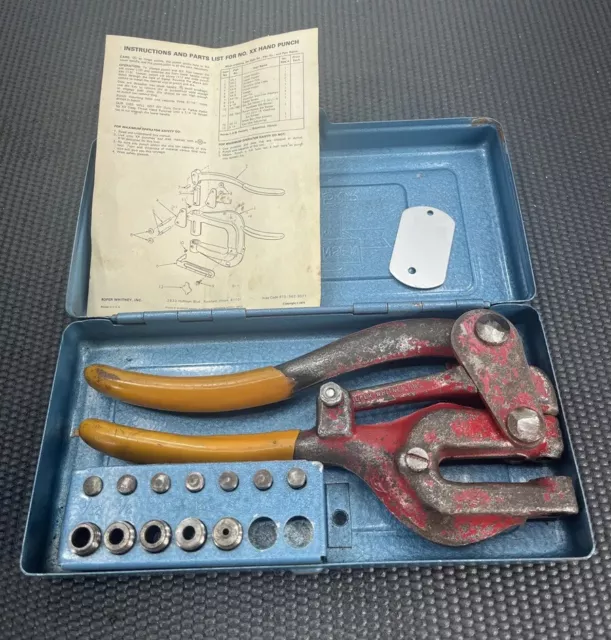Whitney Jensen Hand Metal Punch No 5 Jr  w Box Instructions, Missing 2 Dies