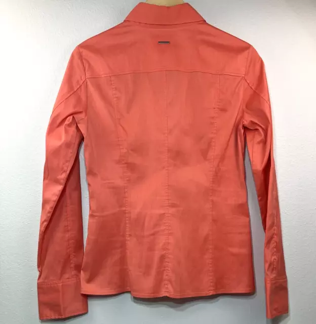 Hugo Boss Bashina Stretch Shirt Long Sleeve Blouse V Neck Side Zips Orange Size6 2