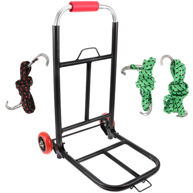 Chariot à Dos Pliable Avec Sangle Bagages - Chariot Roulettes Compact Bleu Foncé Pour Voyage Et Camping