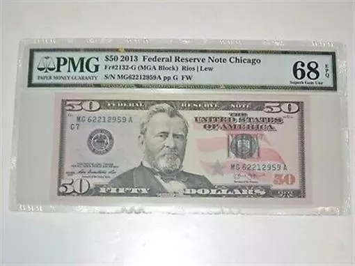 FR 2132-G 2013 $50 Federal Reserve Note PMG 68 EPQ SUPERB GEM UNC 3 OF 5
