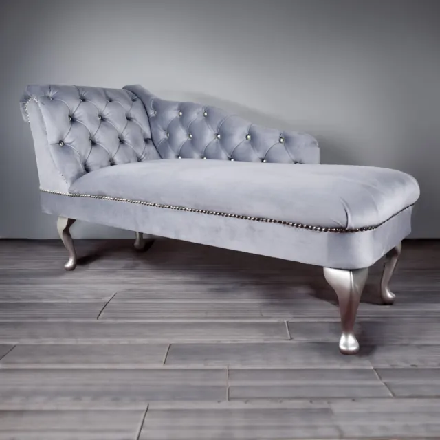 Chaise Longue Chesterfield Sofa Grey Handmade Accent Chair Regent Tufted Lounge 2