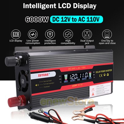 3000W 4000W 6000W Sine Wave Power Inverter DC 12V to AC 110V Converter Digital