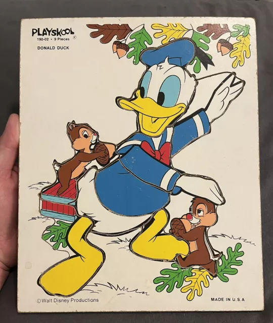 Playskool 190-02 9 pc Walt Disney Productions "Donald Duck" Wooden Puzzle Vtg