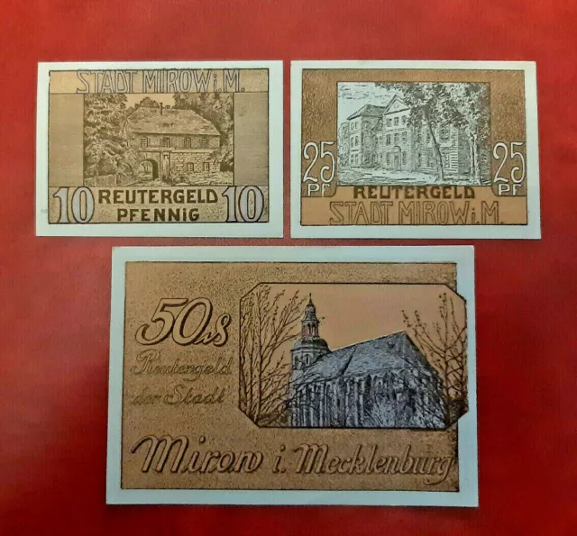 Mirow Reutergeld Notgeld 10, 25, 50 Pfennig 1922 Notgeldscheine (13157)