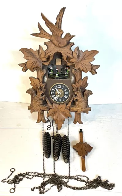 Antique West German 2 TUNE MUSICAL DANCERS Black Forest Cuckoo Clock RUNNING