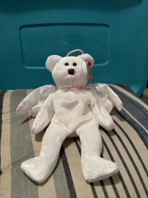 1998 Rare & Retired Ty Beanie Baby~Halo The Easter Angel White Teddy Bear 8"