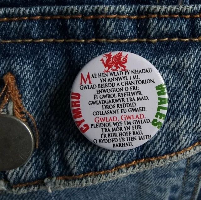Welsh Anthem, Cymru Wales - Small Button Badge - 25mm diam 2