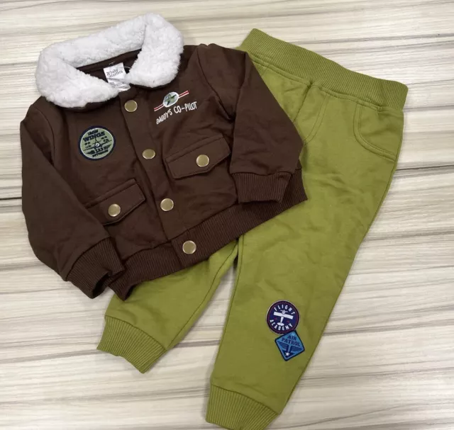 Baby Starters 2 Piece Outfit Infant Boy Sz 9M Jacket Pants Brown Green