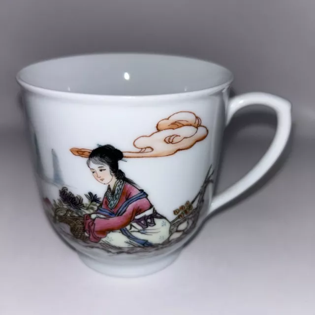 Vintage Chinese Handpainted Porcelain Tea Mug 12oz