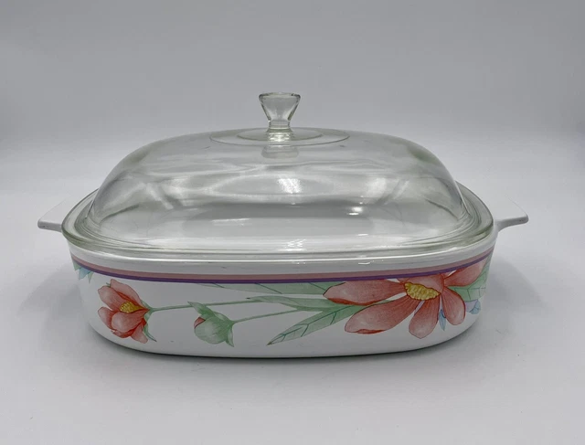 Offers Corning Ware vintage 1989 Peony Pink Flower square casserole dish .
