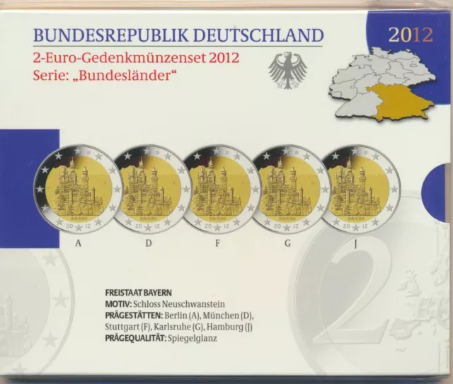 BRD 2-Euro-Gedenkmünzenset Serie: "Bundesländer " 2012 Bayern  PP OVP VfS