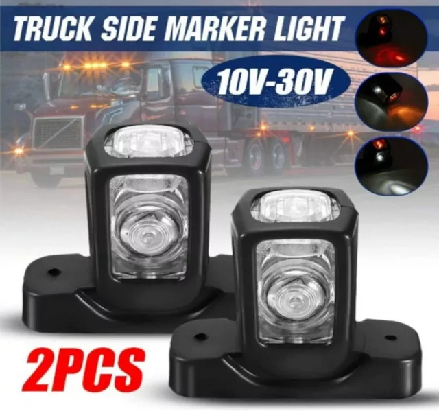 2x 12V/24V LED Red/White/Amber Side Marker Lights Triple Lamps Truck Trailer Bus