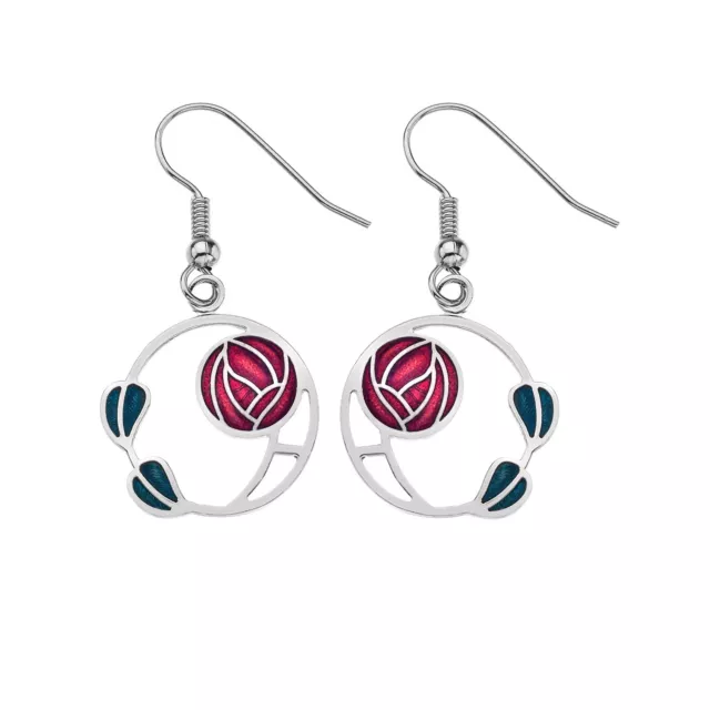 Mackintosh Rose and Leaves Earrings Drop Drops Silver Plated Branded Packaging 2