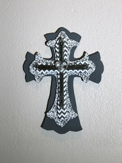 Wooden Wall Cross, Decorative, Gray, Rustic, Stacked, 5 Tier
