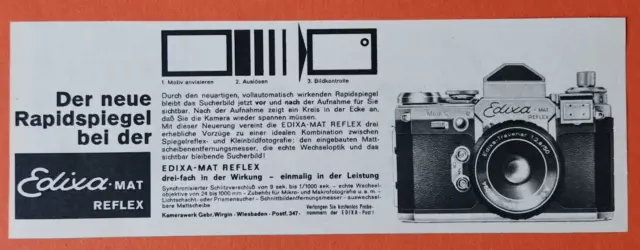 6. Edixa - fotocamera reflex opaca fabbrica Wiesbaden usata Pubblicità Wirgin 1960