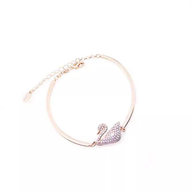 18K White/Rose Gold Swan Bracelet Made With Crystal Zircon  Adjustable Chain