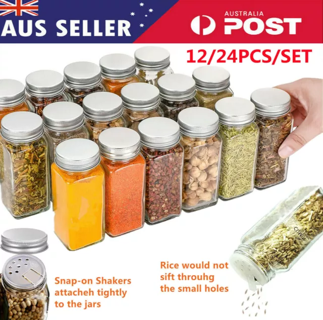 Upto 36x Clear Square Glass Jars Lid Spice Herb Seasoning Condiment Storage AU
