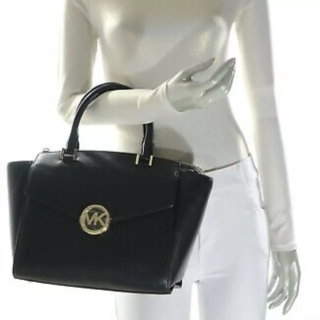 Michael Kors Handbag Black Leather Large Hudson Satchel Top Handle Bag Crossbody