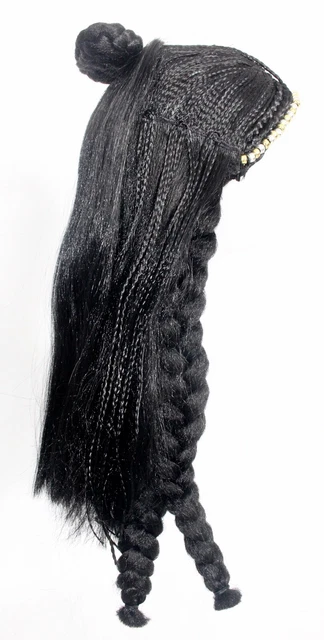 Parrucca samurai lunga nera intrecciata intrecciata top nodo costume abito elegante