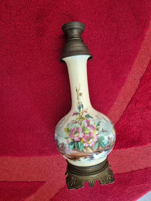 lampe ancienne Céramique & laiton XIXeme décor animalier 33 cm 2