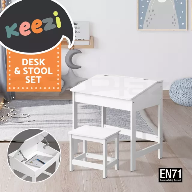 Keezi Kids Table and Chairs Set Children Drawing Writing Desk Storage Toys Play