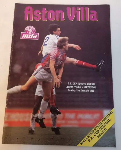 PROGRAMME - First Division Aston Villa Vs Liverpool Sun 31st Jan 1988