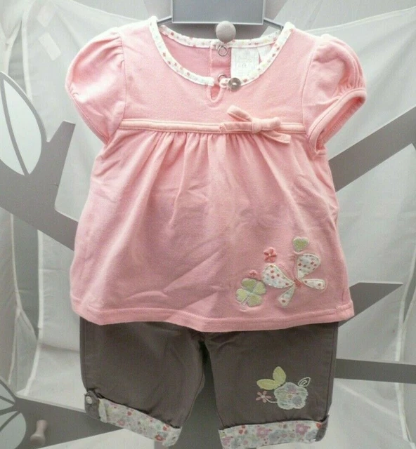 CADET ROUSSELLE ENSEMBLE haut rose et pantalon taupe fille 12 mois